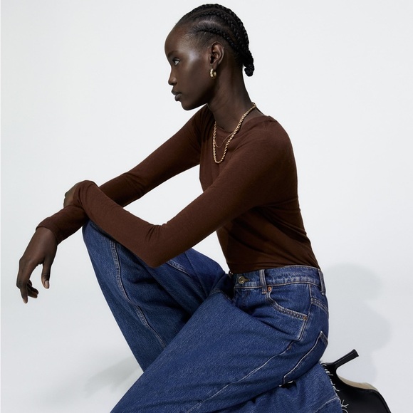 ZARA BROWN LONG SLEEVE T SHIRT - Picture 6 of 6